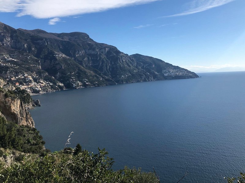 The cliffs of the Sorrentine coast falling into the Tyrrhenian, seen from high ground